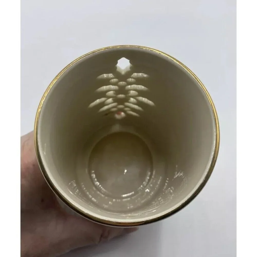 Lenox Candle Holder Eternal Christmas Pierced Porcelain Floral Gold Trim USA